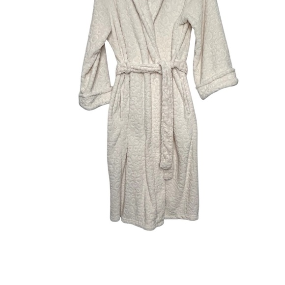 Oscar de la Renta Cream Plush Leopard Embossed Patterned Long Robe Sz L/XL - Picture 4 of 14